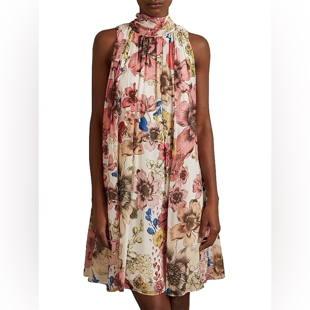 Reiss Kadie Floal Halter Mini Sleeveless Dress